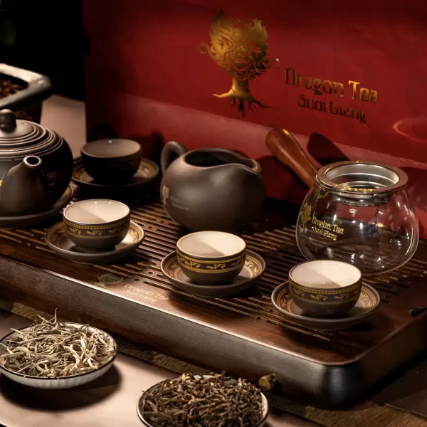 Alternative view of Bộ Bàn trà tre 5 chi tiết (6 chén nhỏ + 1 ấm , 1 tống thủy tinh, 1 khay trà tre, 1 tống gốm, 1 bộ trà cụ tre ) - Bộ